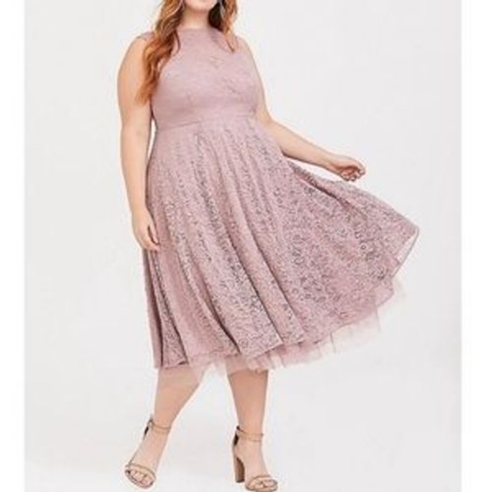 Torrid Mauve Pink Tulle Lace Skate Mini Dress Semi Formal Size 20